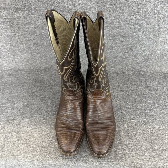 ✅Vintage Dan Post Brown Teju Lizard Leather Western Boots Men’s 10 Embroidered - Picture 7 of 11